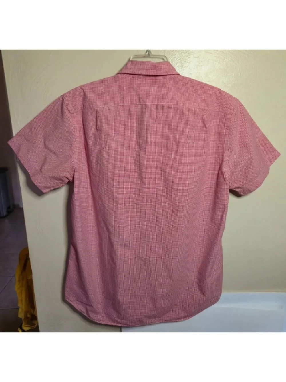 Men's J. Crew Cotton Poplin Red Gingham Check Button Down Short Sleeve Top Sz Lg